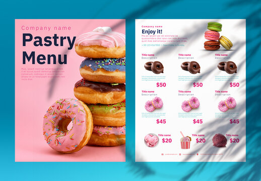 A4 Double-Sided Pastry Menu Layout