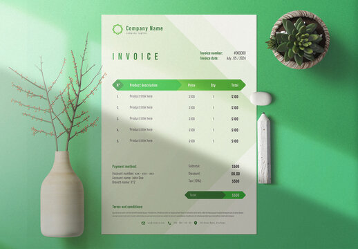 Invoice Template with Green Accents Layout