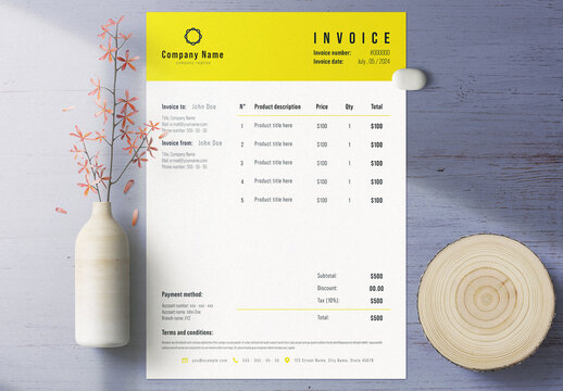 Yellow Accents Invoice Template Layout