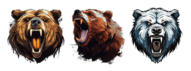 roaring Bear angry face illustration on a transparent background