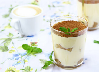 tiramisu in a glass italian traditional dessert