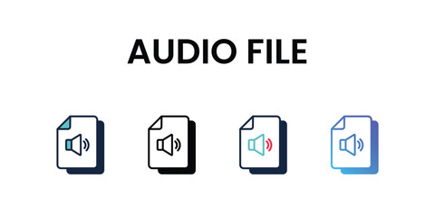 Audio File icons set, color line, ouline, glyph, gradient icon stock illustration