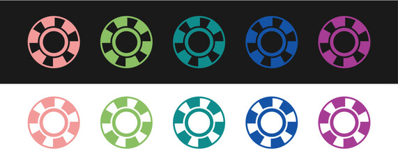 Set Casino chips icon isolated on black and white background. Casino gambling. Vector