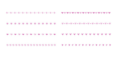 ライン素材のあしらい 　ハートの飾り罫　ベクター  手書き　赤　ピンク　  Cute hand drawn vector heart line