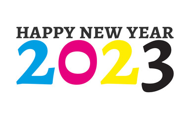 Happy new year 2023 cmyk greeting card. Simple vector background