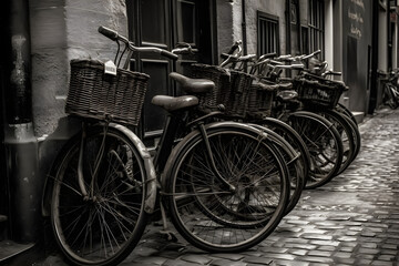 Fototapeta na wymiar Old bicycles in the city street. Cycling concept. Sport concept, World Bicycle Day, Outdoor Weekend lifestyle concept