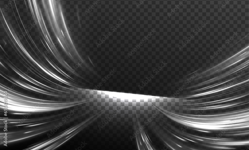 Aufkleber abstract glowing speed lines, moving cars with white headlights on a dark highway. vector glitter li