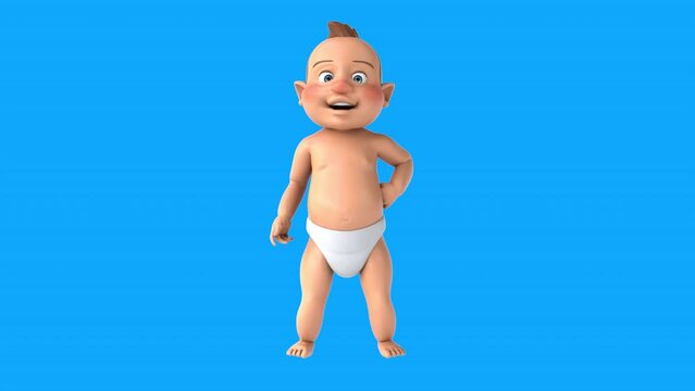 Fun 3D cartoon baby saying hi (with alpha channel included)