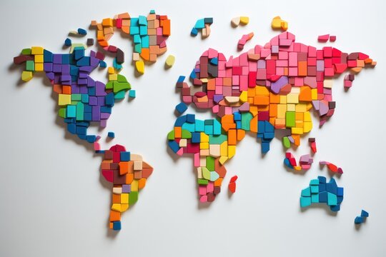 Fototapeta world map with squares and blocks 