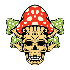 Illustration of skull with mushroom