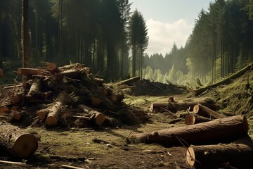 Obraz premium trees are cut down on a forest, in the style of use of ephemeral materials