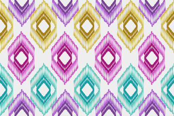 Ikat pattern . Geometric chevron abstract illustration, wallpaper. Tribal ethnic vector texture. Aztec style. Folk embroidery. Indian, Scandinavian, African rug.design for carpet,sarong  