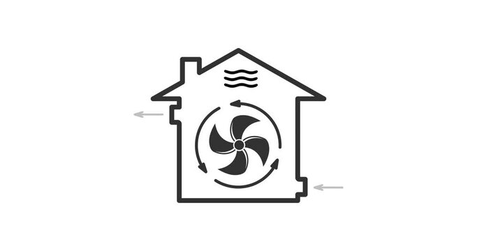 House forced ventilation system, scheme of mechanical fanning of building , room airing 