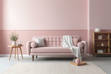 comfy space with pastel walls & sofa. Generative AI
