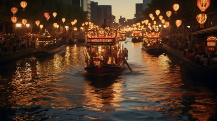 Follow the boats as they glide through the city during the Tenjin Matsuri's water parade. 