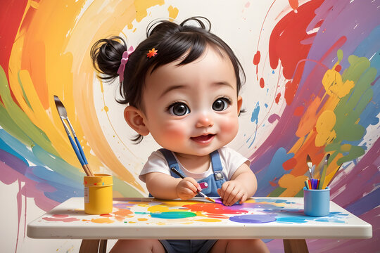 Whimsical Baby Artist: Painting the Rainbow