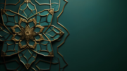 green background with some minimal islamic geometric designs in gold