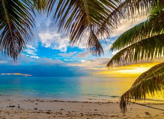 Sunset in Grande Anse beach in Praslin island