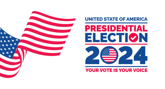 Presidential election 2024 background design template with USA flag. Vote in USA flag banner design. Election voting poster. president voting 2024. Political election 2024 campaign background.