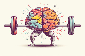 Brain exercising muscles, lifting heavy weights in gym - concept of studying, learning or mental growth - obrazy, fototapety, plakaty