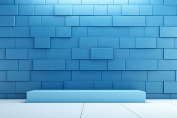 A contemporary 3D rendering of a smooth block wall against a vibrant blue technological backdrop. Generative AI