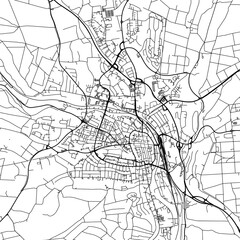 Fototapeta na wymiar 1:1 square aspect ratio vector road map of the city of Villingen in Germany with black roads on a white background.