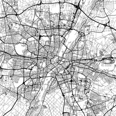 1:1 square aspect ratio vector road map of the city of  Munchen Metropole in Germany with black roads on a white background.