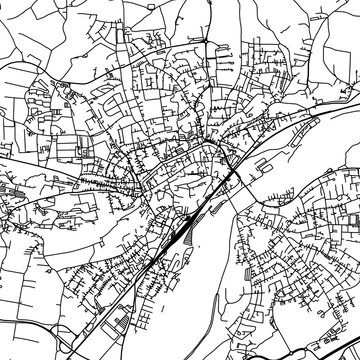 1:1 square aspect ratio vector road map of the city of  Freising in Germany with black roads on a white background.