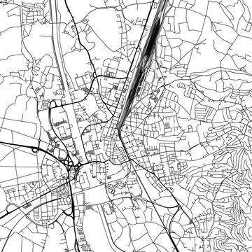 1:1 square aspect ratio vector road map of the city of  Offenburg in Germany with black roads on a white background.