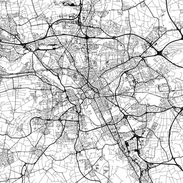 1:1 square aspect ratio vector road map of the city of  Hannover in Germany with black roads on a white background.