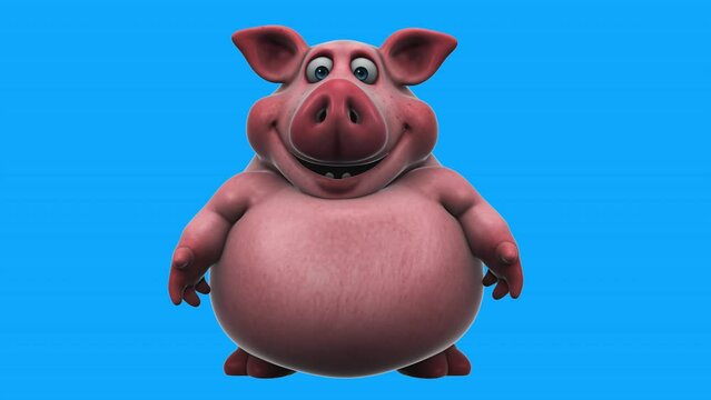 Fun 3D cartoon pig saying hi (with alpha channel included)