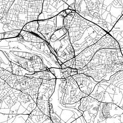 Obraz premium 1:1 square aspect ratio vector road map of the city of Mulheim in Germany with black roads on a white background.