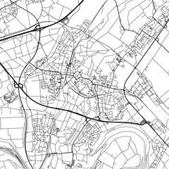 1:1 square aspect ratio vector road map of the city of  Grevenbroich in Germany with black roads on a white background.