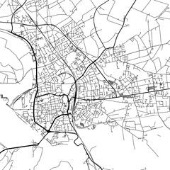 1:1 square aspect ratio vector road map of the city of  Wesel in Germany with black roads on a white background.