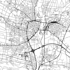 1:1 square aspect ratio vector road map of the city of  Minden in Germany with black roads on a white background.