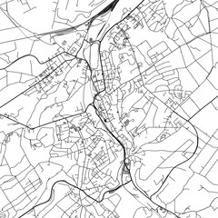 1:1 square aspect ratio vector road map of the city of  Stolberg in Germany with black roads on a white background.