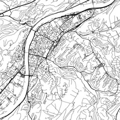 1:1 square aspect ratio vector road map of the city of  Trier in Germany with black roads on a white background.