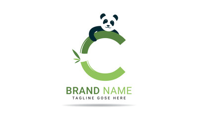 Initial C alphabet with bamboo panda. eco-friendly logo concept. Letter C alphabet symbol for business and company identity