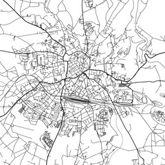 1:1 square aspect ratio vector road map of the city of  Freiberg in Germany with black roads on a white background.