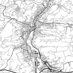 Fototapeta na wymiar 1:1 square aspect ratio vector road map of the city of Jena in Germany with black roads on a white background.