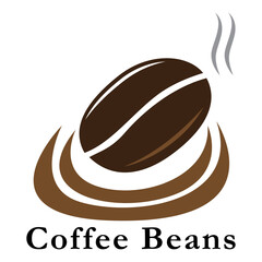 Unique and creative coffee bean template logo design with leaves. Logo for coffee shop, business, cafe.