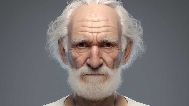 A man with a white beard and a white shirt