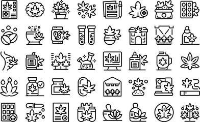 Cannabis icons set outline vector. Medical weed. Medicine drug