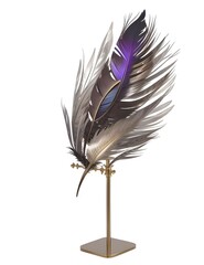 Purple feather metal showpiece, Ai generated 