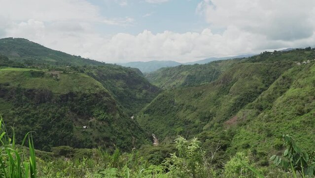 deep river valley of the Rio Magdalena at Chaquira close to San Agustin is popular travel destination in Colombia and known for its archaeological park with pre columbian megalithic stone sculptures.