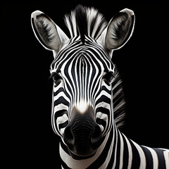 Fototapeta na wymiar Zebra isolated on black background Portrait