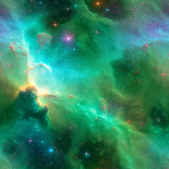 Fototapeta na wymiar Verdant Universe: Seamless Textures of Green Galaxy & Nebula Art!