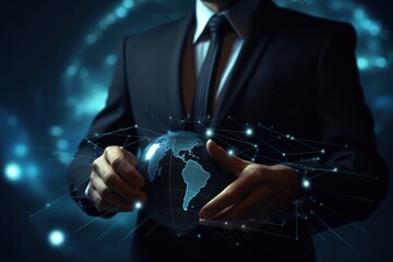 Businessman use modern interface payment, online shopping and customer network connection on virtual screen, smart logistics, innovative logistics, future of transportation in a large warehouse	