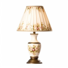 Vintage country style antique table lamp with a beautiful lampshade design isolated on white background, interior design and cottage home decor, post-processed, generative ai