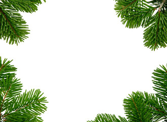 Christmas tree frame isolated on white transparent, Xmas spruce, green fir pine twigs, PNG. 